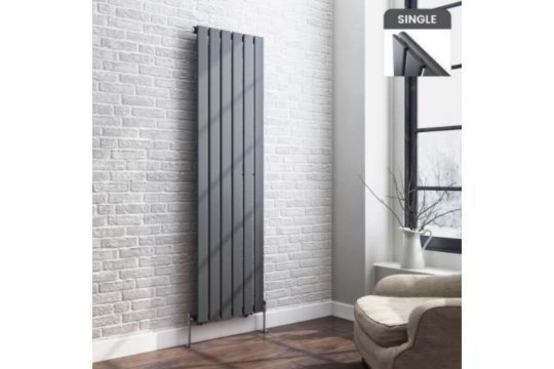 NEW & BOXED 1600x452mm Anthracite Single Flat Panel Vertical Radiator. RC209.RRP £307.99 each... - Image 2 of 2