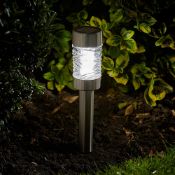 NEW (Z125) Solar Stake Light. Brushed stainless steel finish, with glass lens 3 lumen output, ...