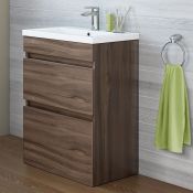 (Z74) NEW & BOXED 600mm Trent Walnut Effect Double Drawer Basin Cabinet - Floor Standing. RRP ?...