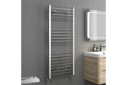 NEW & BOXED 1200x500mm - 20mm Tubes - Chrome Heated Straight Rail Ladder Towel Radiator - ...