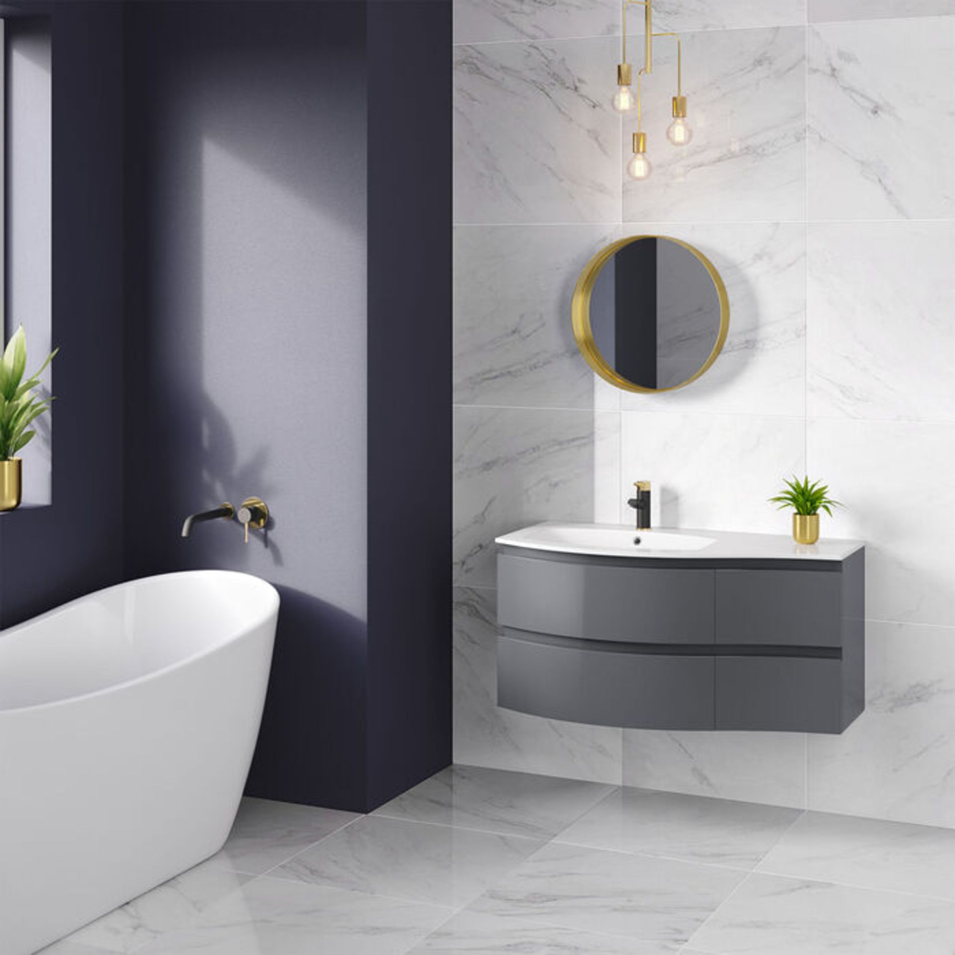NEW & BOXED 1040mm Amelie Gloss Grey Curved Vanity Unit - Left Hand - Wall Hung. RRP £1,199. ... - Image 3 of 3