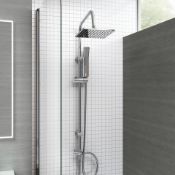 NEW & BOXED Modern Chrome Riser Rail Mixer Square Shower Head Kit for Bath Tap. Chrome effect f...