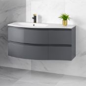 NEW & BOXED 1040mm Amelie Gloss Grey Curved Vanity Unit - Left Hand - Wall Hung. RRP £1,199. ...