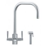 NEW (G54) FRANKE KUBUS FILTERFLOW KITCHEN MIXER TAP WITH HAND SPRAY, SILKSTEEL. Contemporary bi...