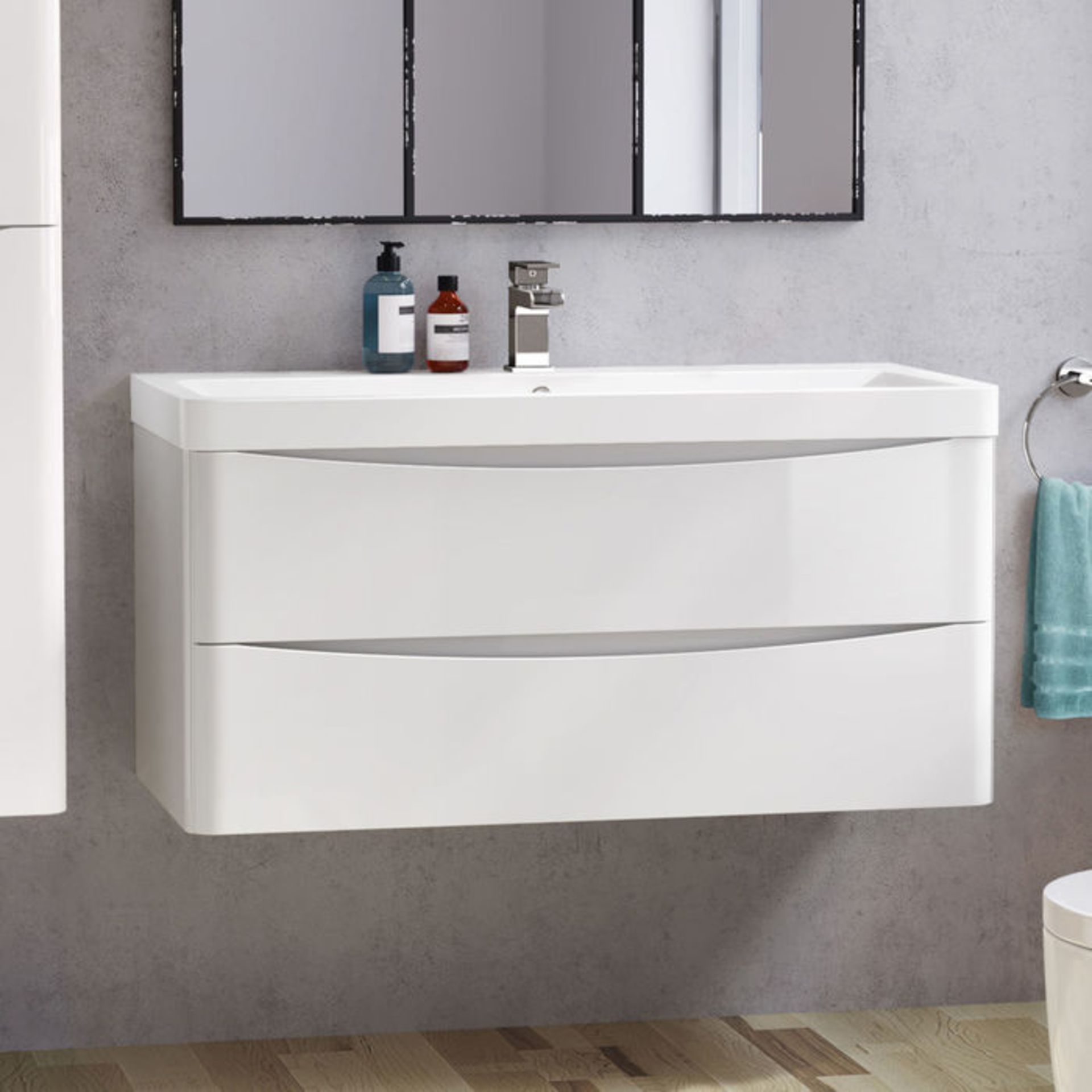 NEW & BOXED 1000mm Austin II Gloss White Built In Basin Drawer Unit - Wall Hung. RRP £999.99.C...