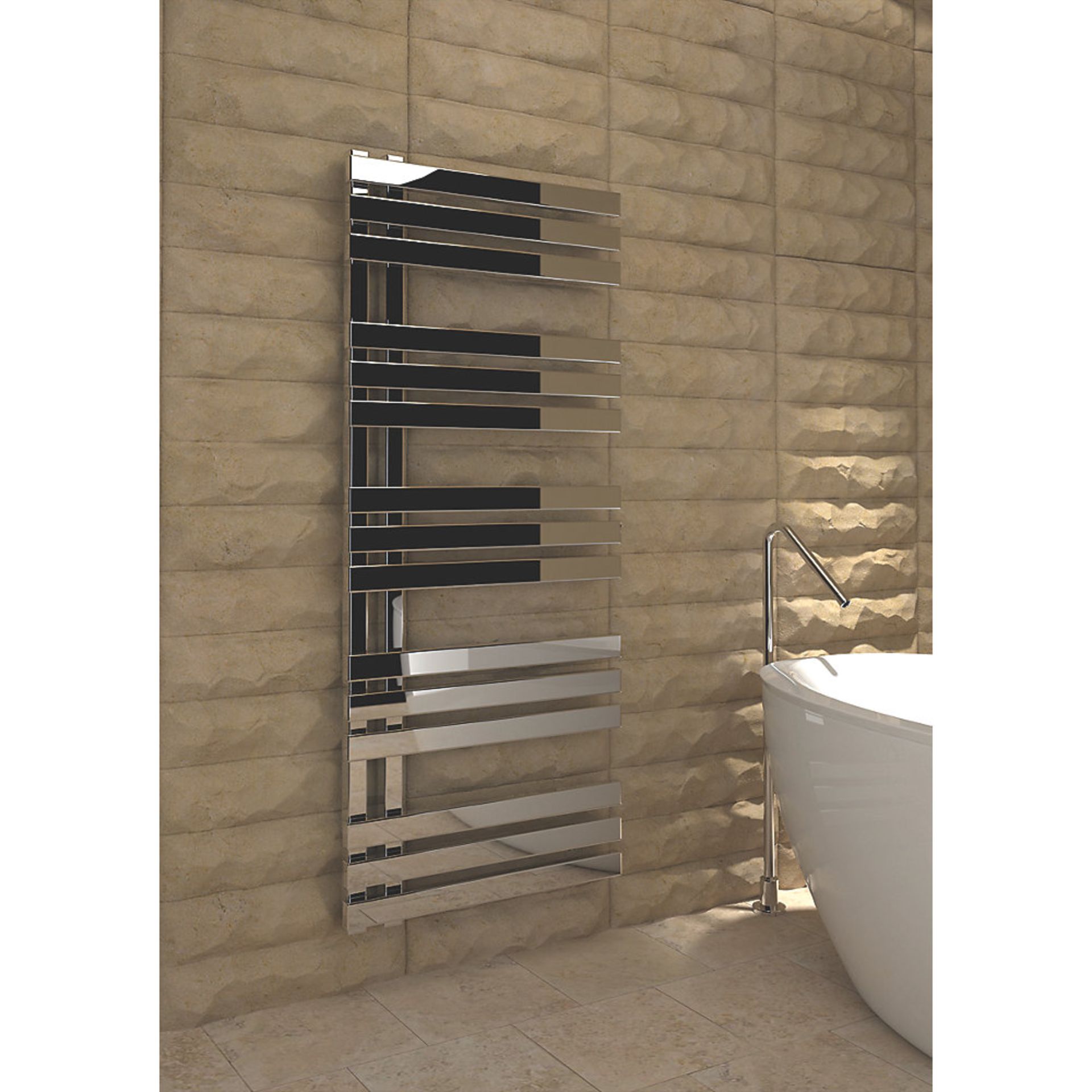 (H32) 1200x500mm TEVAS TOWEL RAIL CHROME. Flat profile designer towel radiator constructed from... - Image 2 of 3