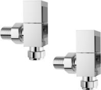 NEW Designer Square Chrome Angled Radiator Valves 15mm Central Heating Taps. RA35A. Chrome Pl...