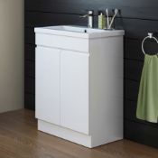 NEW & BOXED 600mm Trent Gloss White Sink Cabinet - Floor Standing.Comes complete with basin.In...