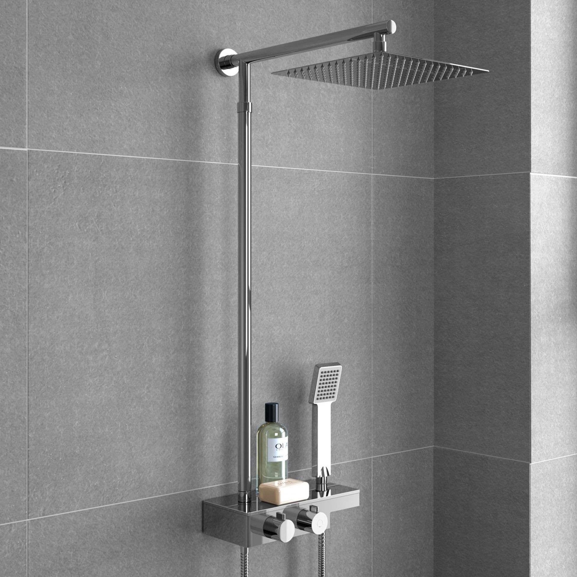 NEW (Z204) Square Thermostatic Bar Mixer Shower Set Valve with Shelf 10" Head + Handset. Solid...