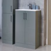 NEW (AL160) 710mm Volta 2 Door Vanity Unit Inc. Basin - Grey Gloss. RRP £345.99. Strong 15mm c...