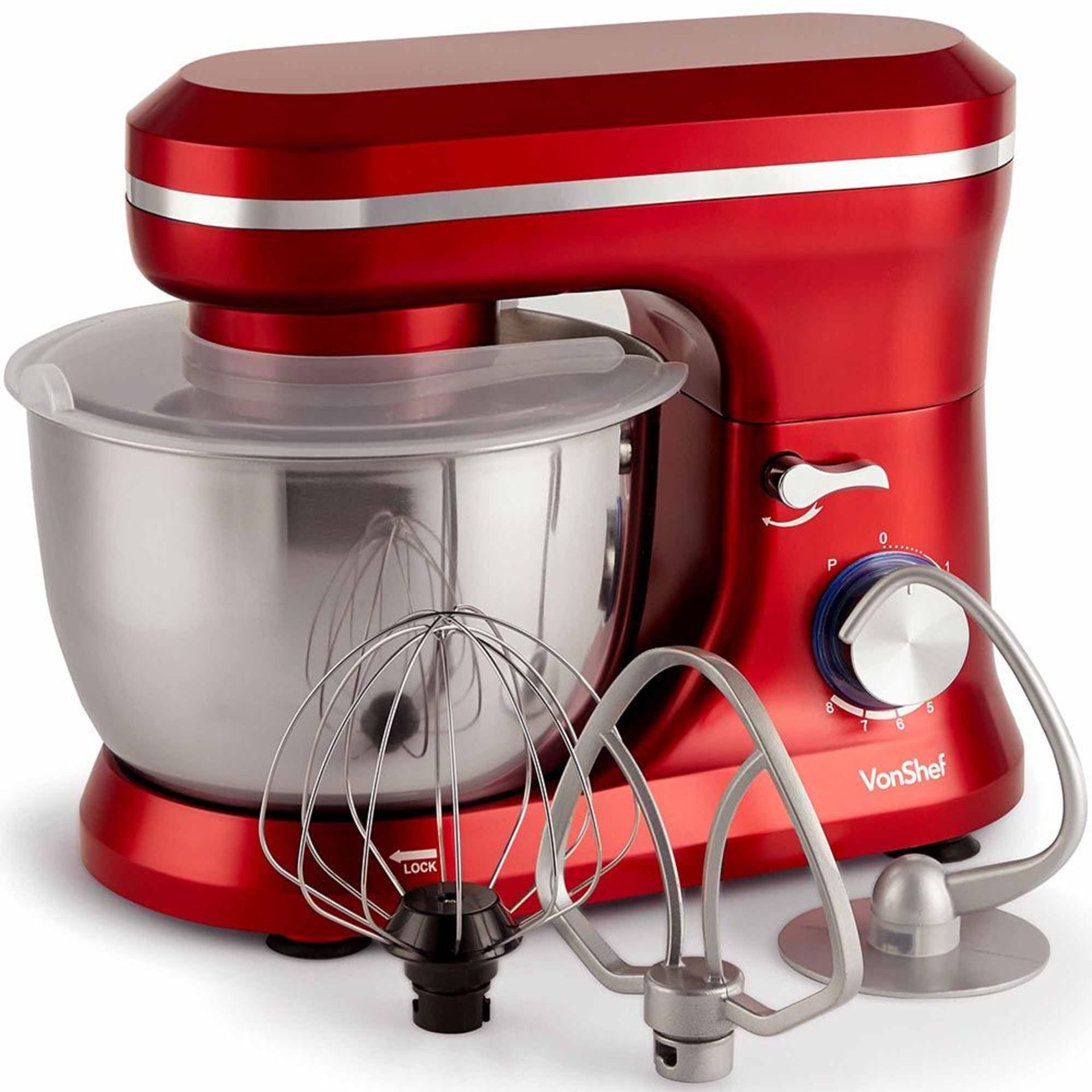 (MY15) 1000W Red Stand Mixer Choose from 8 speed settings & a pulse function, whatever best su...