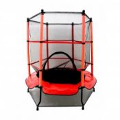 (SP479) 55" Kids Trampoline with Safety Net and Red Spring Cover Garden Outdoors This trampo...