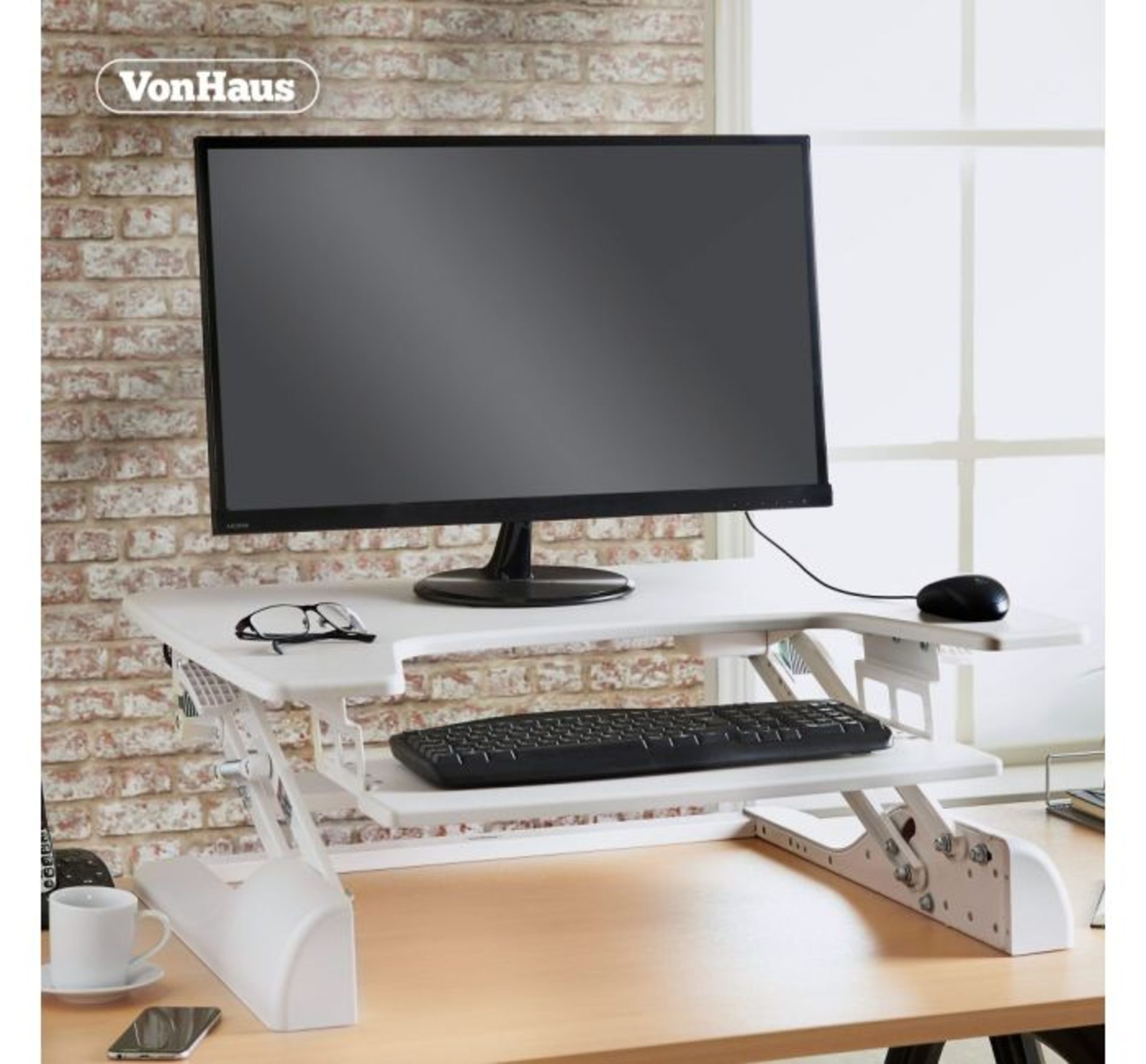 (AP76) White Sitting & Standing Desk Ergonomic tiered sit to stand workstation - allows you to...
