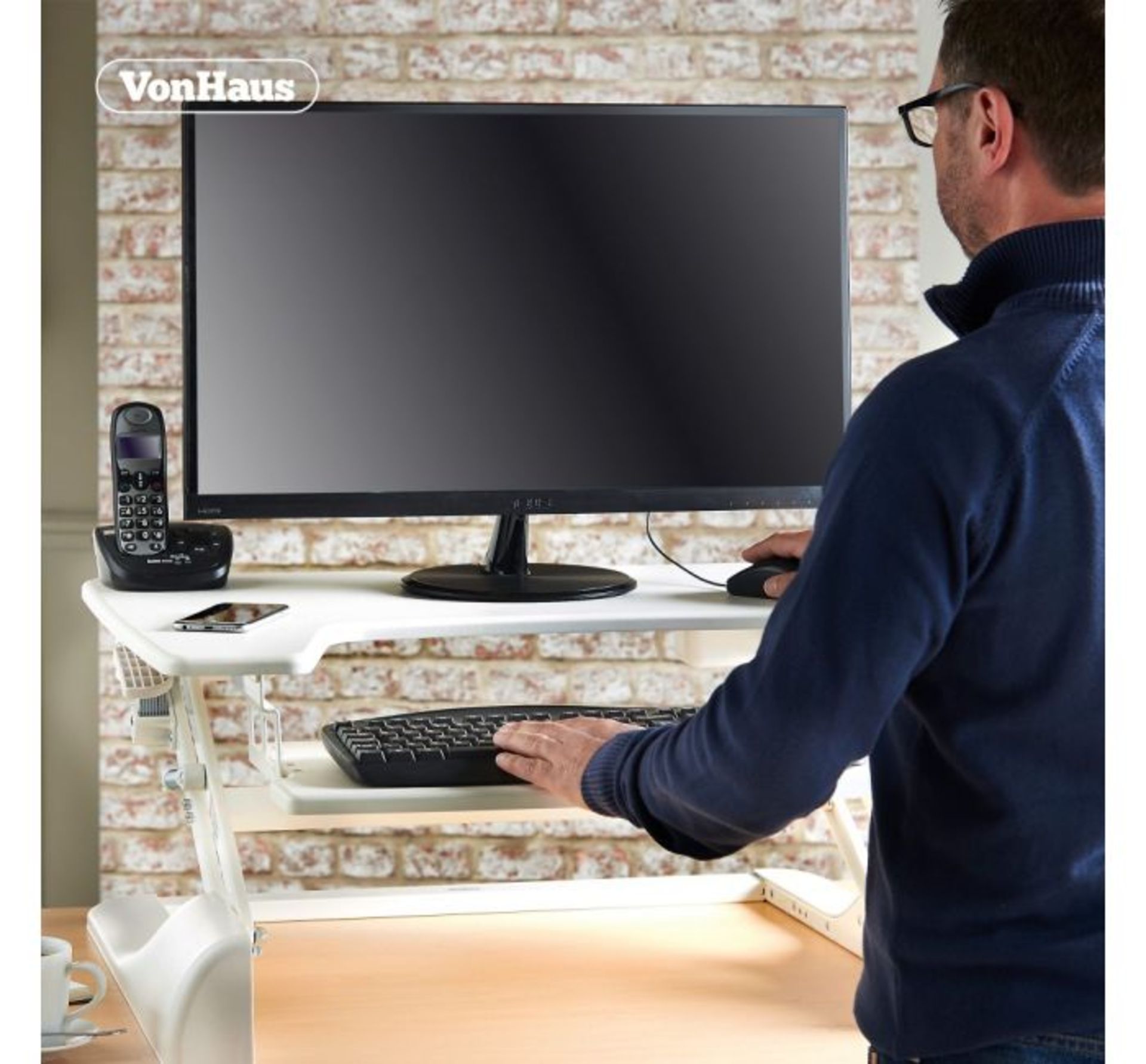 (AP76) White Sitting & Standing Desk Ergonomic tiered sit to stand workstation - allows you to... - Image 3 of 4