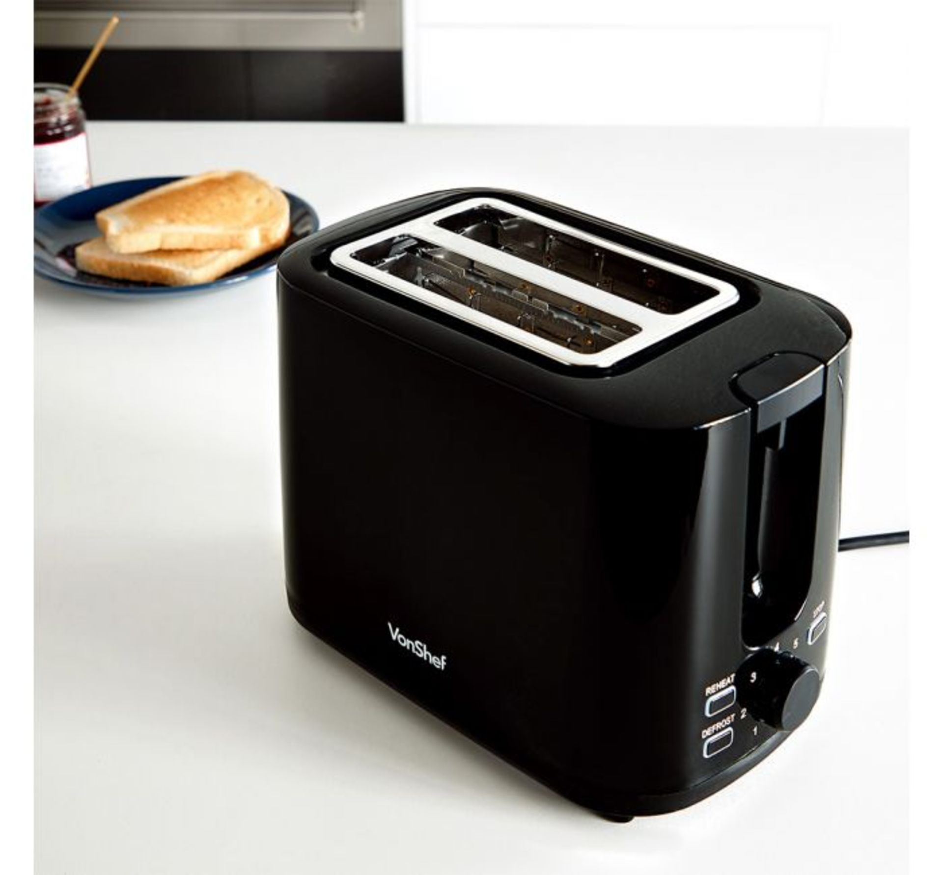 (MY19) Black Toaster Stylish 2-slice toaster with 120 x 130mm wide slots and simple controls ...