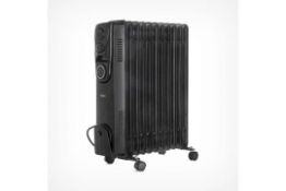 (AP156) 11 Fin 2500W Oil Filled Radiator - Black 3 power settings (1000/1500/2500) and adjusta...