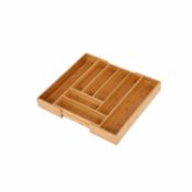 (SK198) 6-8 Compartment Bamboo Wooden Extending Cutlery Tray Organiser The wooden cutlery tr...