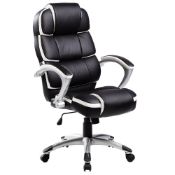 (EE544) Luxury Designer Computer Office Chair - Black with White Accents Multilayer Soft Pillo...