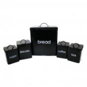 (EE491) 5 Piece Black Kitchen Canister Set Bread Biscuits Tea Sugar Coffee Add some style to...