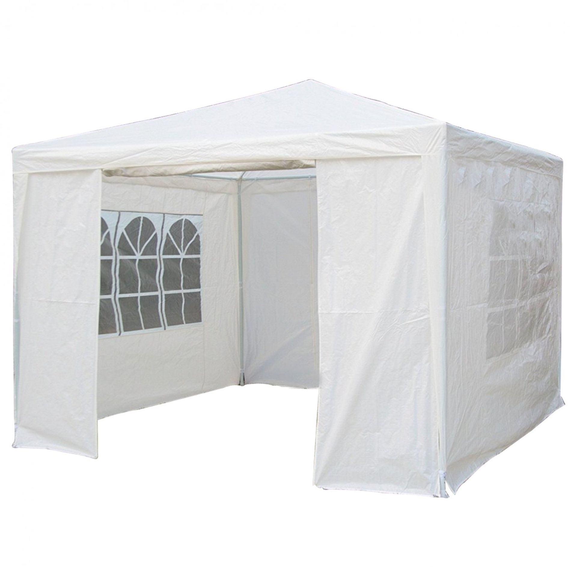 (EE531) 3m x 3m White Waterproof Garden Gazebo Marquee Awning Tent Zipped Door & 2 Removable W... - Image 2 of 3