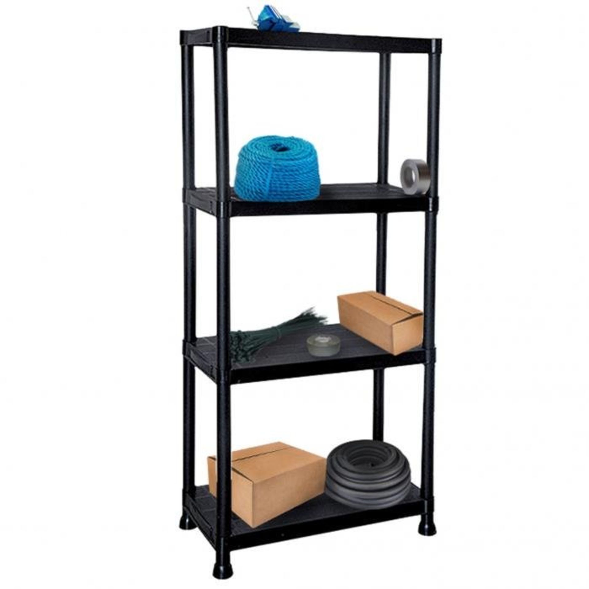 (EE497) 4 Tier Black Plastic Heavy Duty Shelving Racking Storage Unit The black plastic rack...