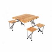 (PP521) Portable Wooden Folding Outdoor Picnic Table and Bench Set 4 Seats The wooden foldin...