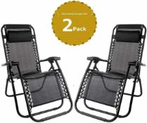 2 x BRAND NEW BOXED LUXE Folding Reclining Garden Deck Chair Sun Lounger Zero Gravity Experienc...