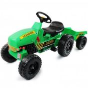 (EE486) Childrens Pedal Ride on Green Super Tractor c/w Toy Trailer Our Childrens Pedal Ride...