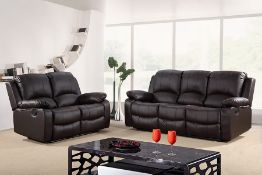 Brand New Boxed 3 Seater Plus 2 Seater Valencia Electric Reclining Brown Leather Sofas