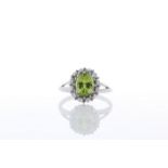 9ct White Gold Cluster Diamond And Peridot Ring 1.40 Carats