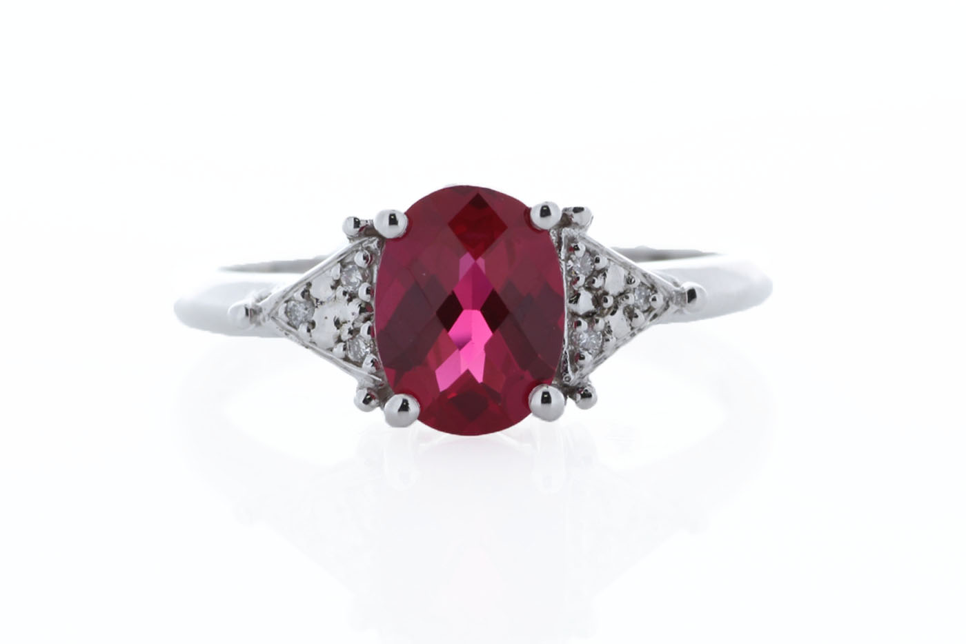 9ct White Gold Fancy Cluster Diamond And Created Ruby Ring