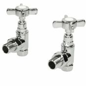 Traditional Angled Heated Towel Rail Radiator Valves Cross Head Pair 15mm Manual. RA04A For th...