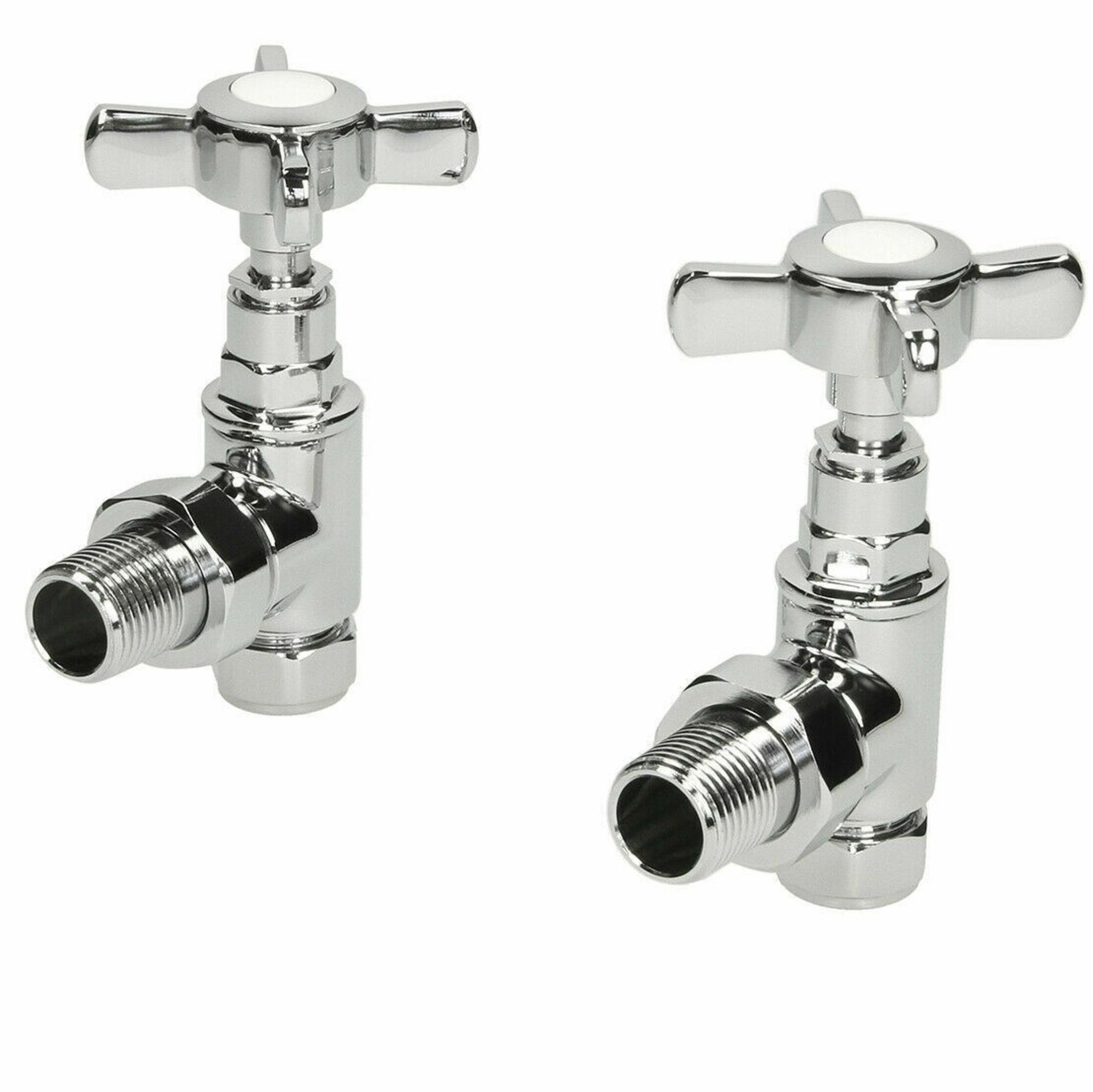 Traditional Angled Heated Towel Rail Radiator Valves Cross Head Pair 15mm Manual. RA04A For th...