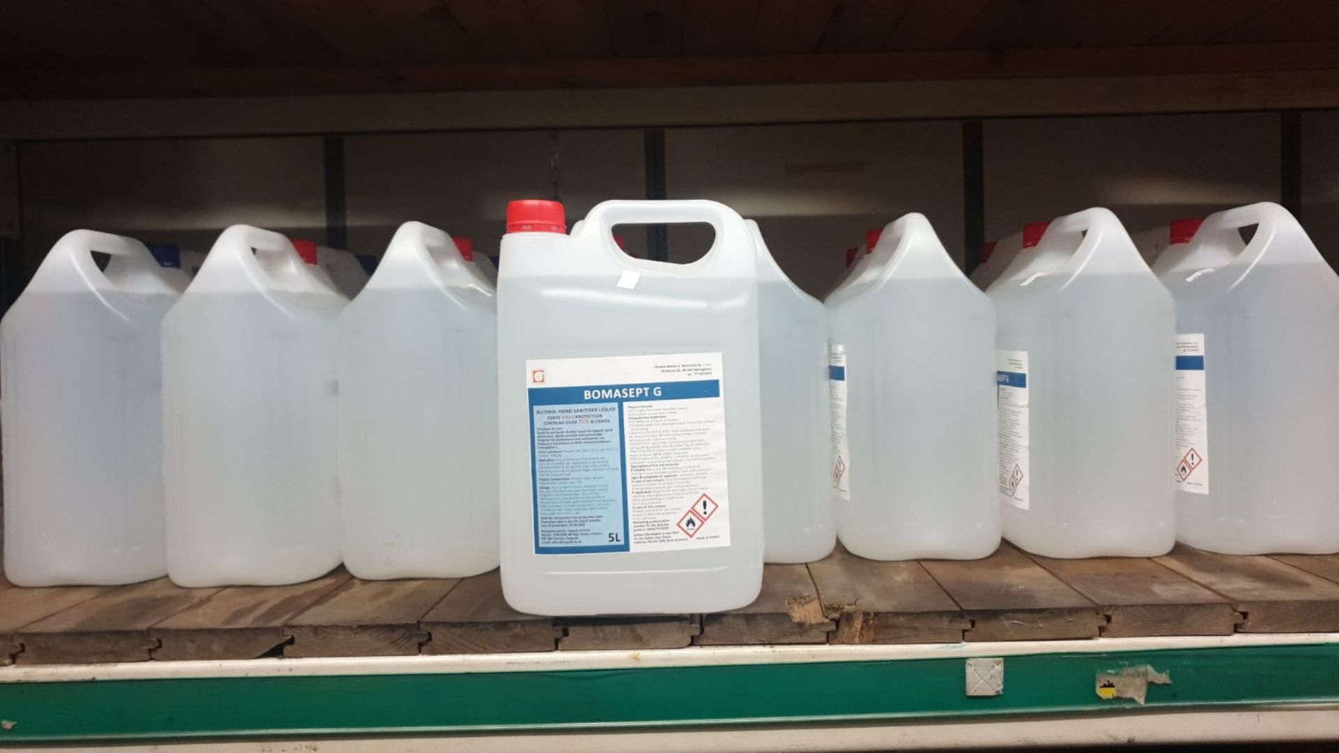Ten (10x) 5L bottles of Anti Bacterial Hand Sanitizer Liquid - over 70% alcohol