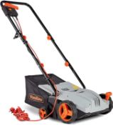 (DD6) Lawn Rake - 1300W Garden Rake with 4 Depth Settings - 32cm Working Width & 28L Collection...