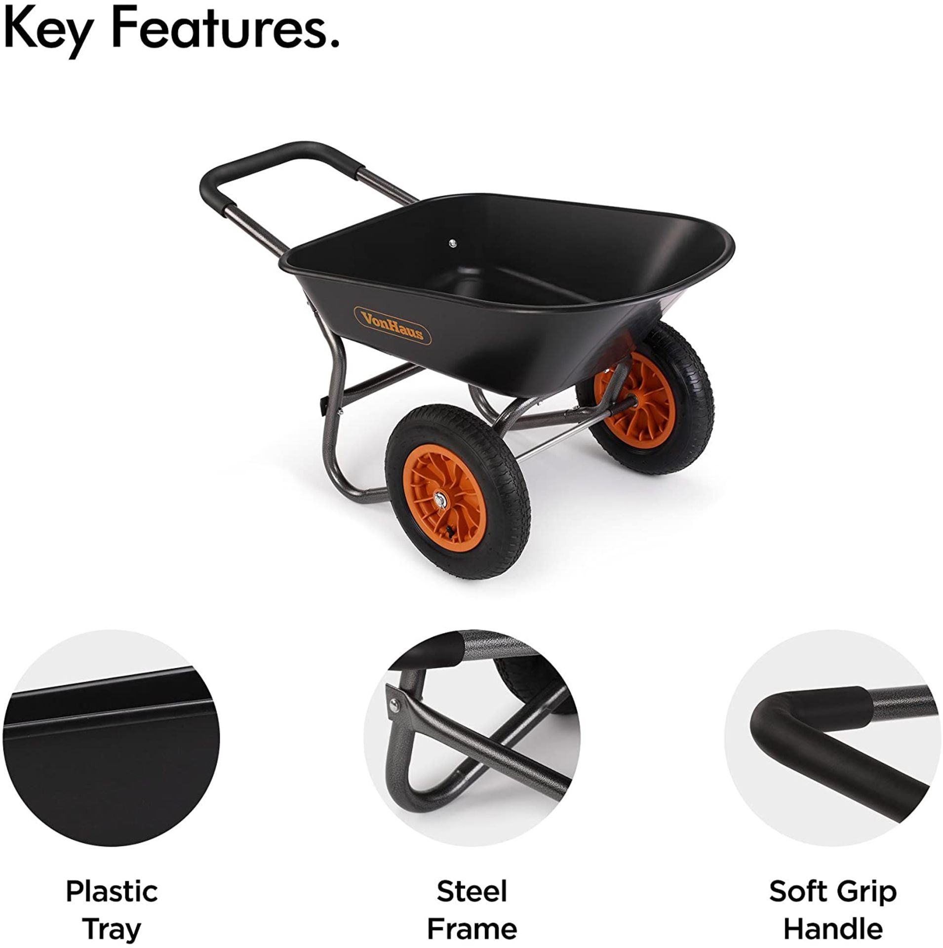 (DD1) 78L Wheelbarrow – Two Wheeled Pneumatic Tyre Heavy Duty Garden Tool/Waste Transportatio... - Image 3 of 3