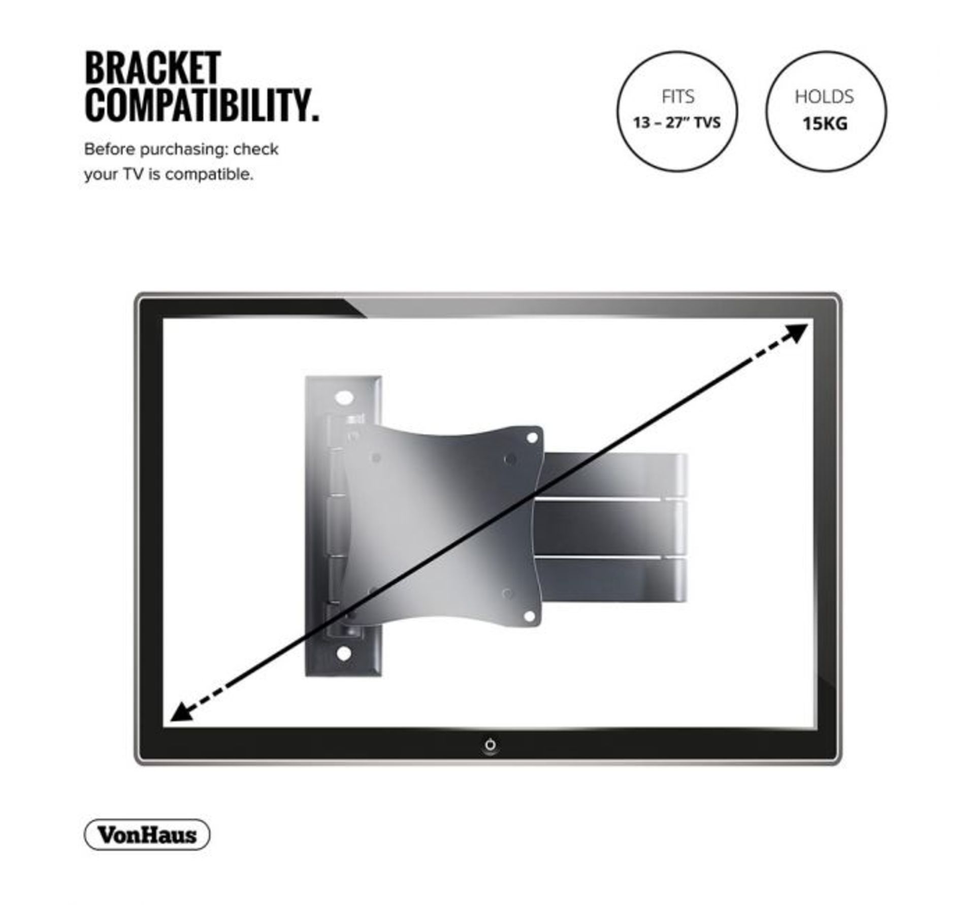 (DD79) 13-27 inch Tilt & Swivel TV bracket Please confirm your TV’s VESA Mounting Dimensions... - Image 3 of 3