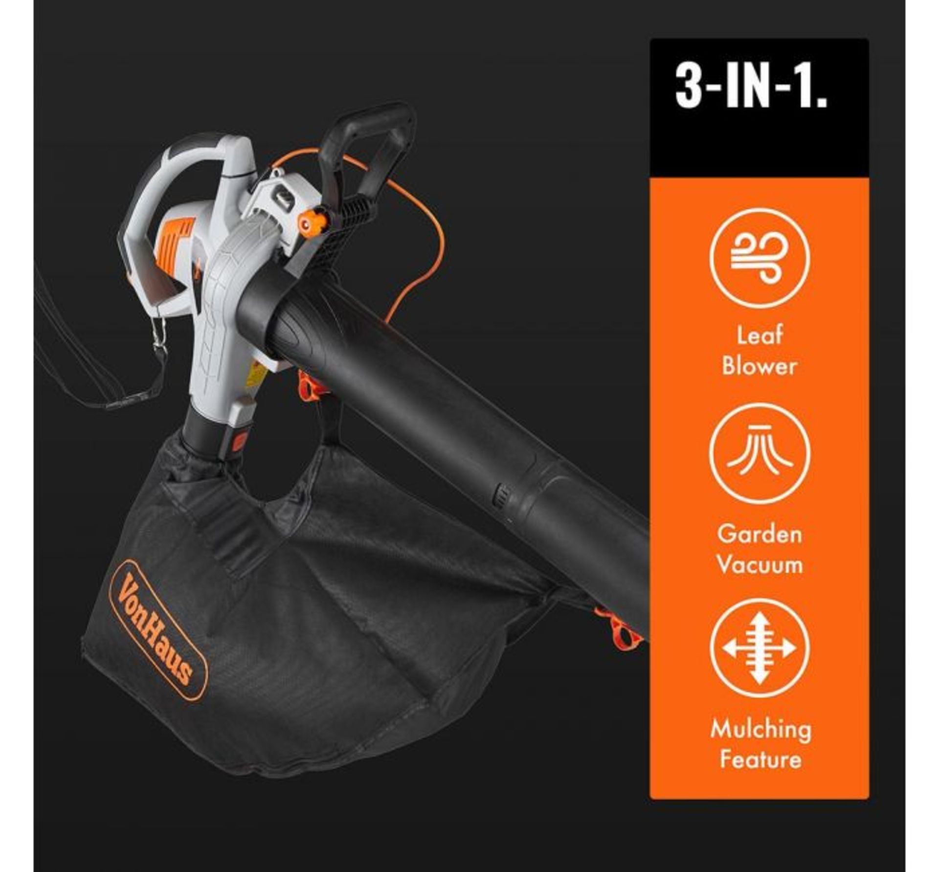 (DD25) 3000W 3-in-1 Leaf Blower Powerful 3000W motor blows, vacuums and mulches leaves into ma... - Image 2 of 4
