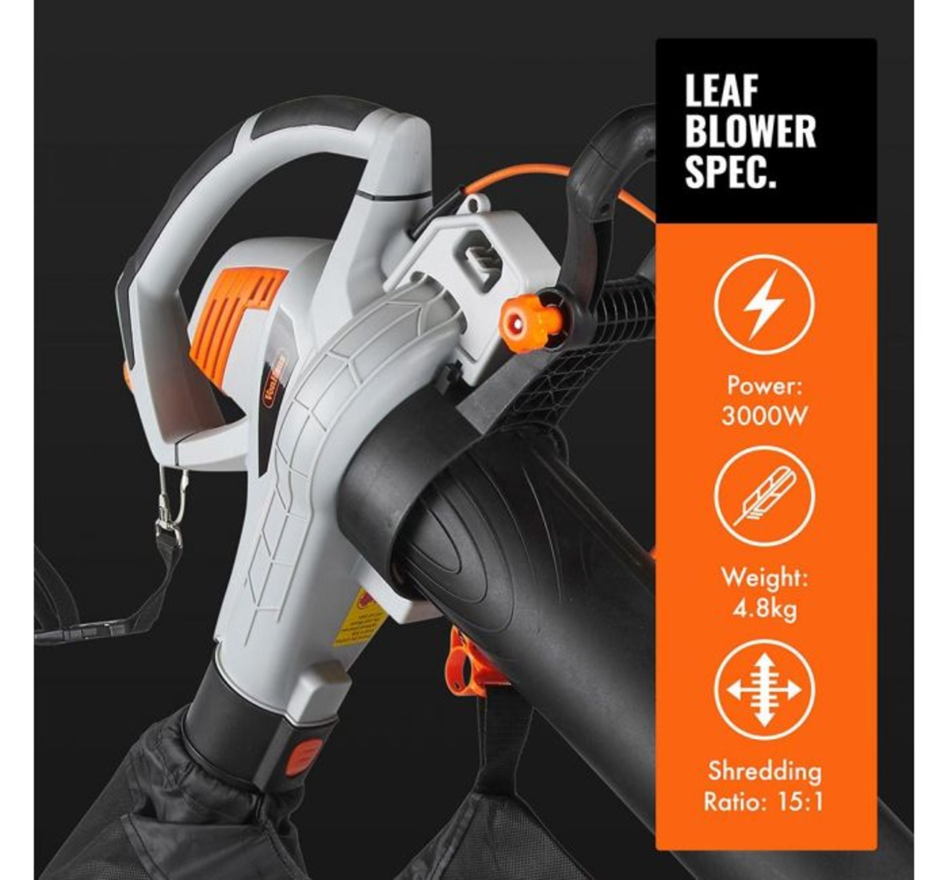 (DD25) 3000W 3-in-1 Leaf Blower Powerful 3000W motor blows, vacuums and mulches leaves into ma... - Image 4 of 4