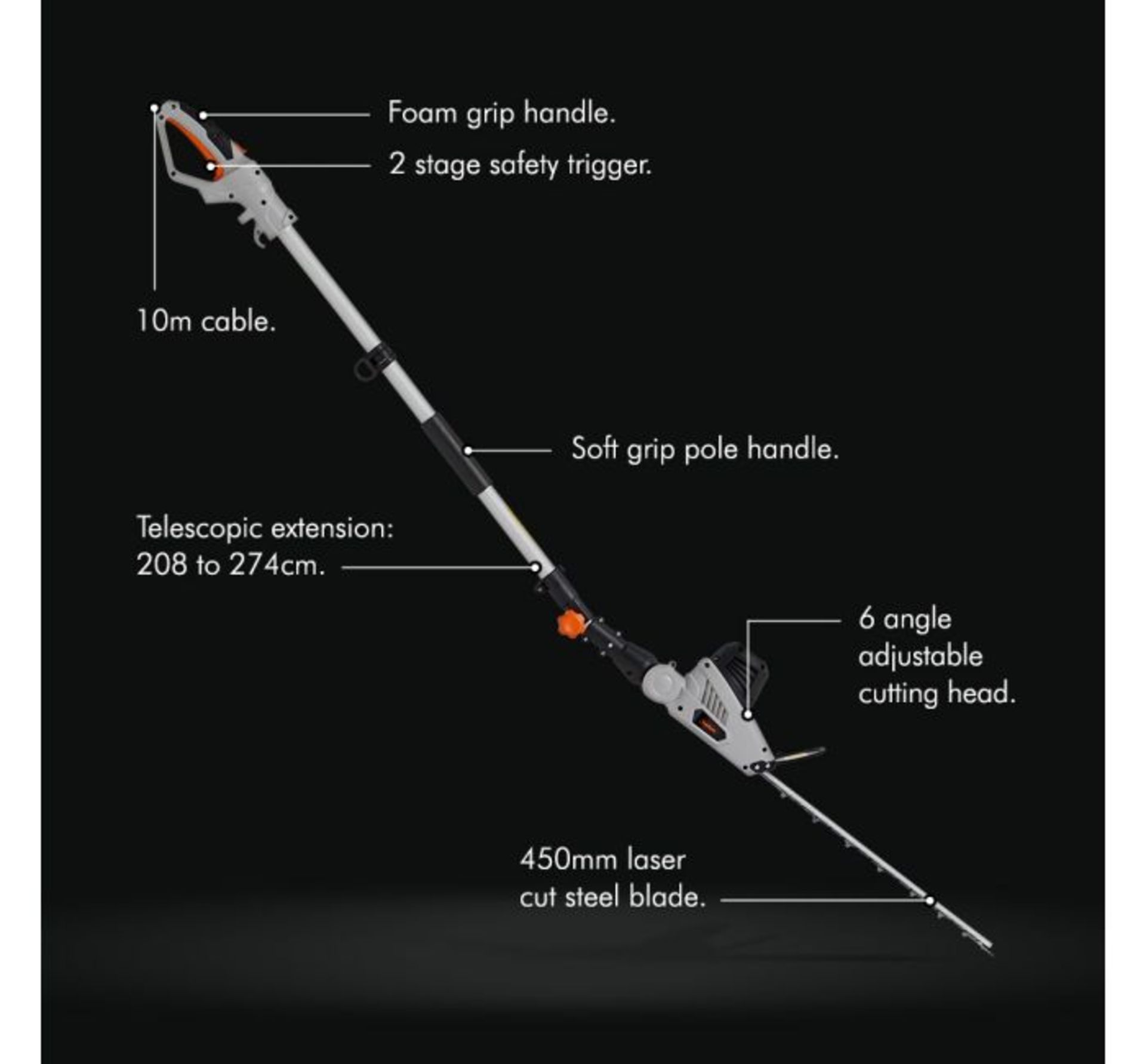 (GE74) 500W Pole Trimmer Dual-action 45cm laser-cut steel blade and 90° rotation adjustable h... - Image 3 of 3