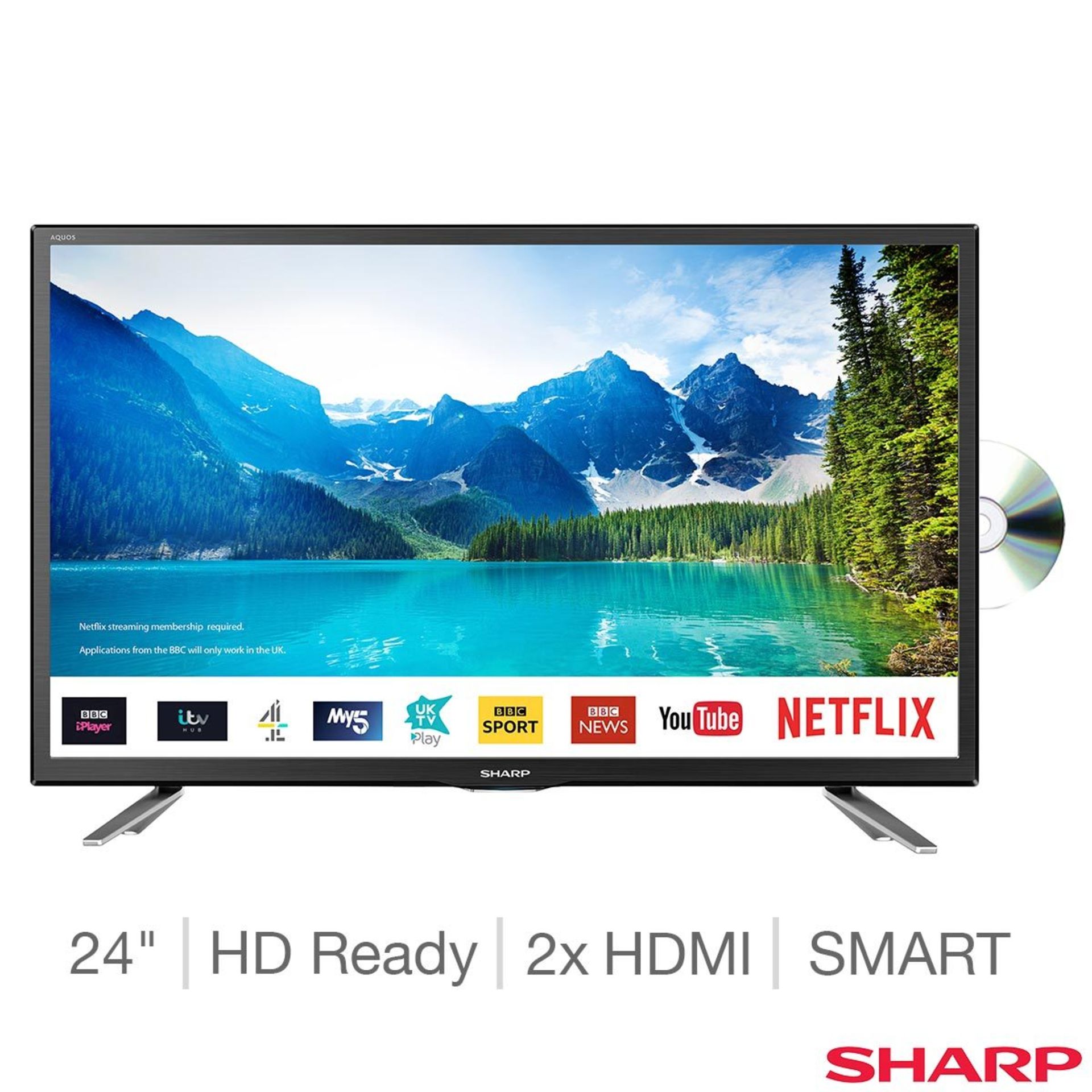 (11) 1 x Grade B - Sharp LC-24DHG6131K 24" 720p HD Ready LED Smart TV with Built-in DVD