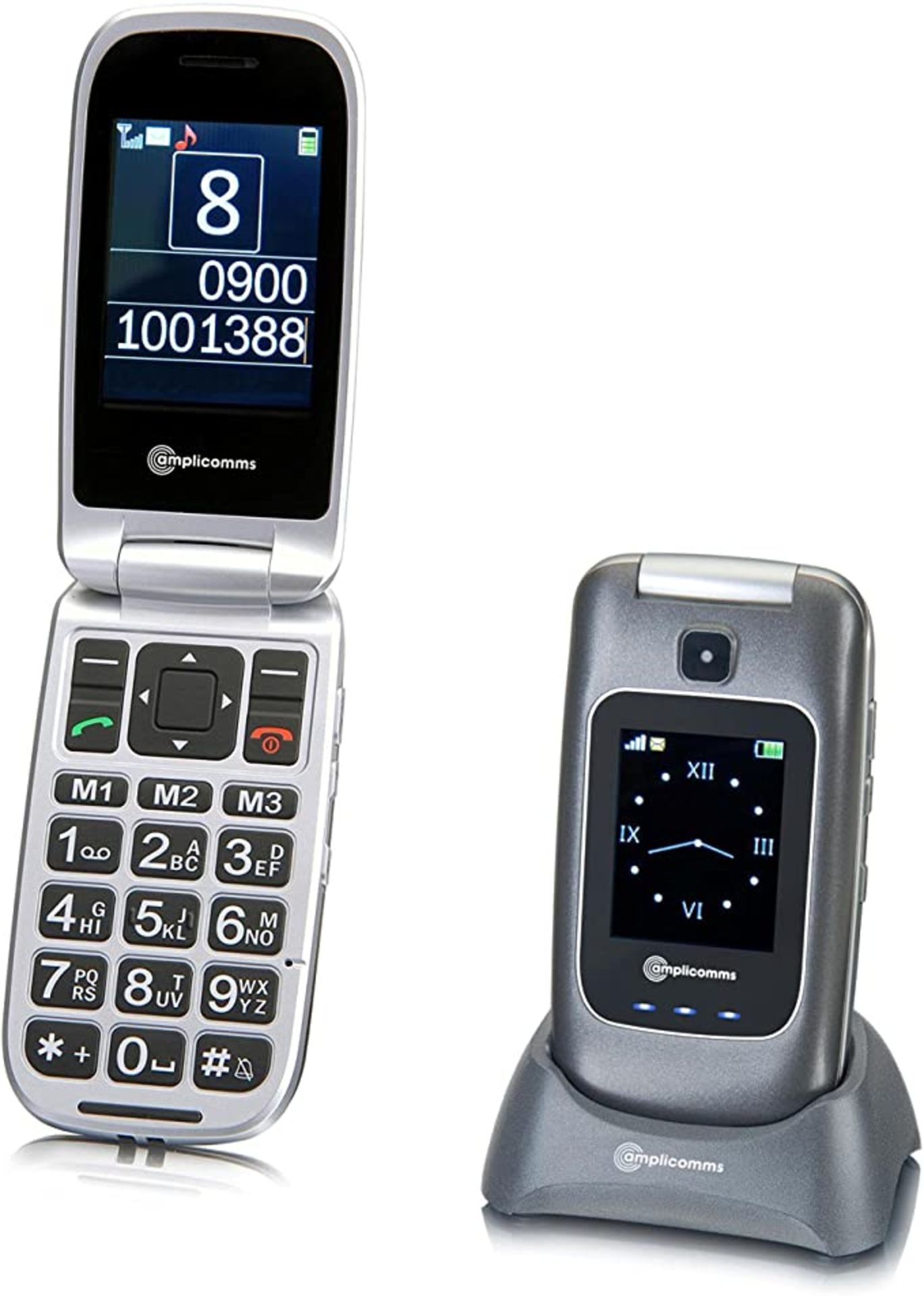 (M40) Amplicomms PowerTel M7500 Silver Amplified Mobile Phone Easy to use with large illuminate...