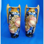 Pair of Vintage Old Tupton Ware Tiffany Style Vases Tube Lined Hand Painted Ceramic