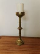 Large Antique Brass Church Candlestick / Candle Holder Ecclesiastical Gothic