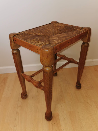 Antique English Oak Stool Rush Seat . - Image 3 of 6