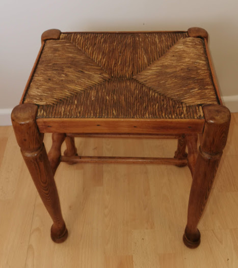 Antique English Oak Stool Rush Seat . - Image 2 of 6