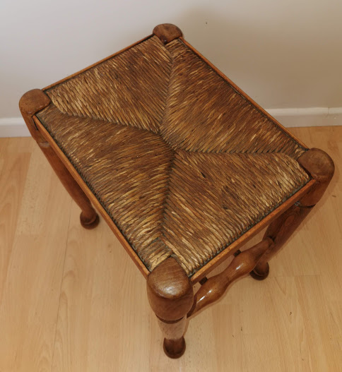 Antique English Oak Stool Rush Seat . - Image 5 of 6