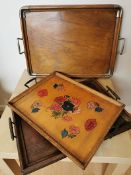 Three Vintage wooden trays of various ages.