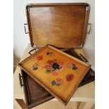 Three Vintage wooden trays of various ages.