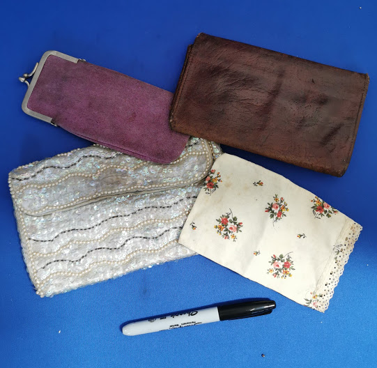 Group lot vintage Sable Persian walet, suade glasses case etc.